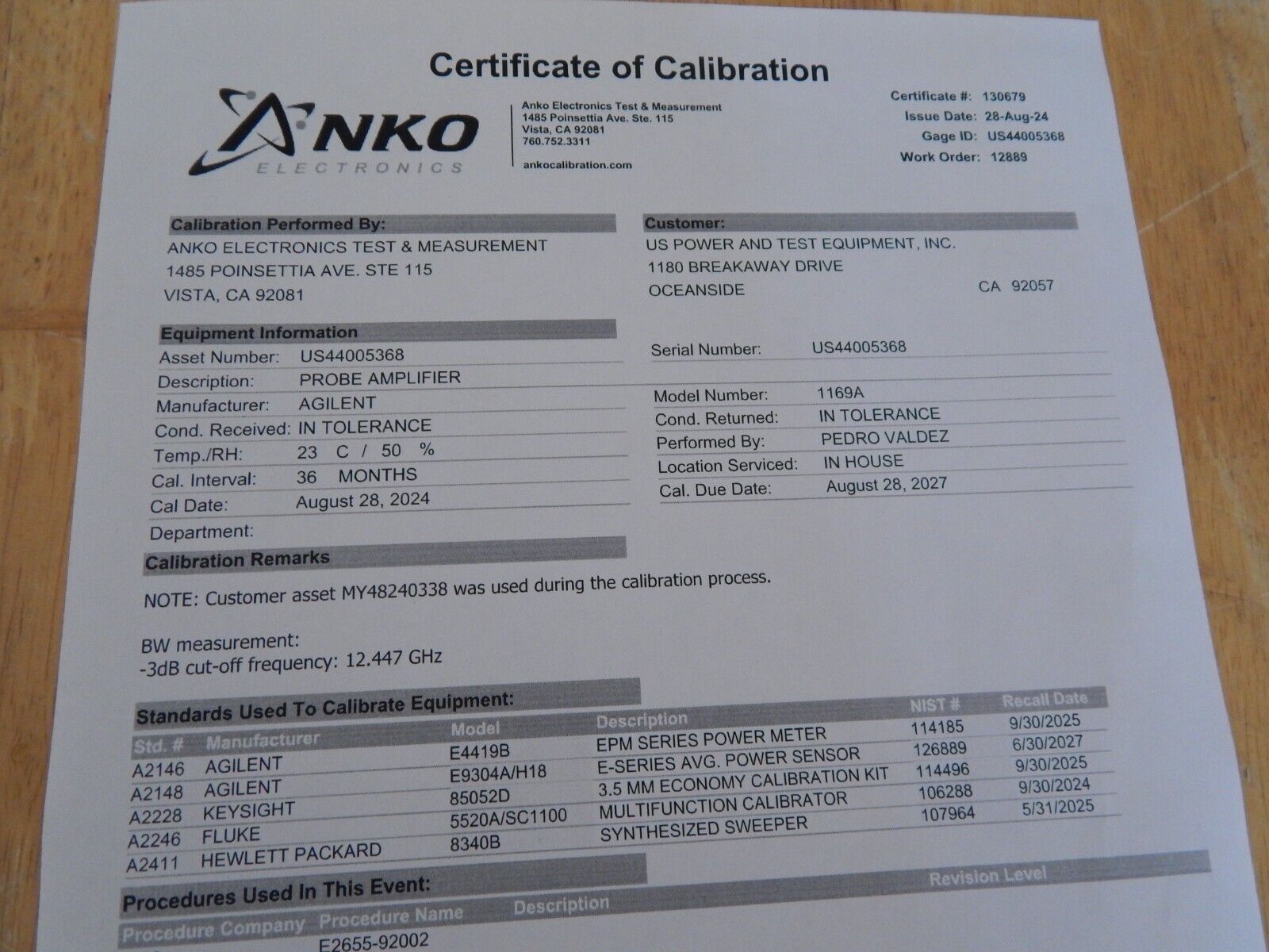 Agilent 1169A Oscilloscope 12 GHz InfiniiMax Probe, NIST calibration US44005368 Agilent 1169A Oscilloscope 12 GHz InfiniiMax Probe, NIST calibration US44005368